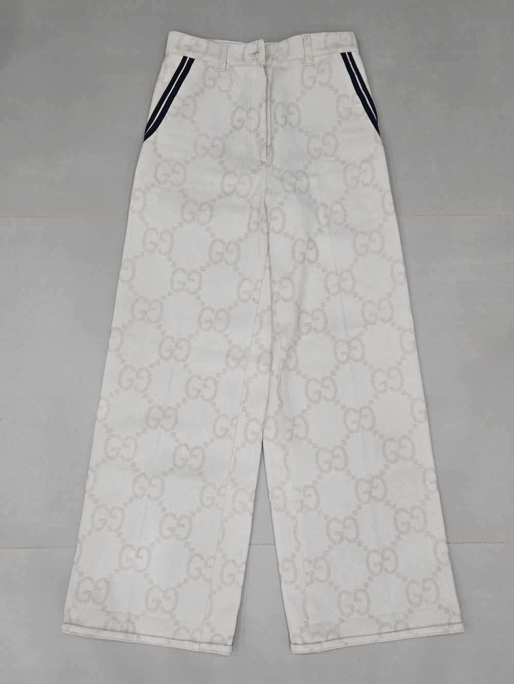 Gucci Off- White GG Monogram Wide-Leg Pants Size 28